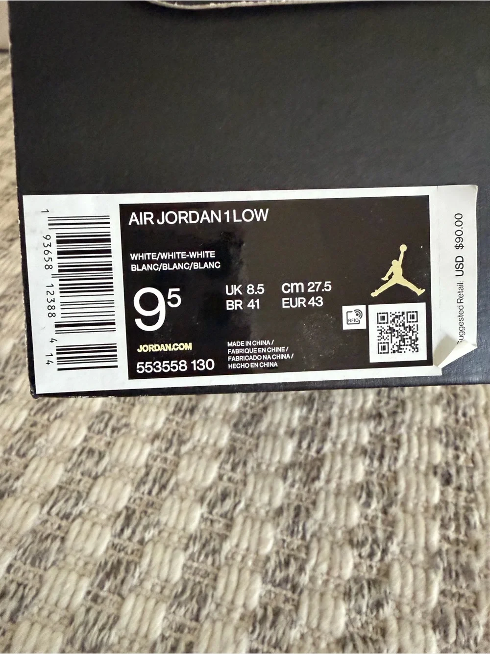 Men’s Air Jordan 1 Low Sneakers - White size 9.5